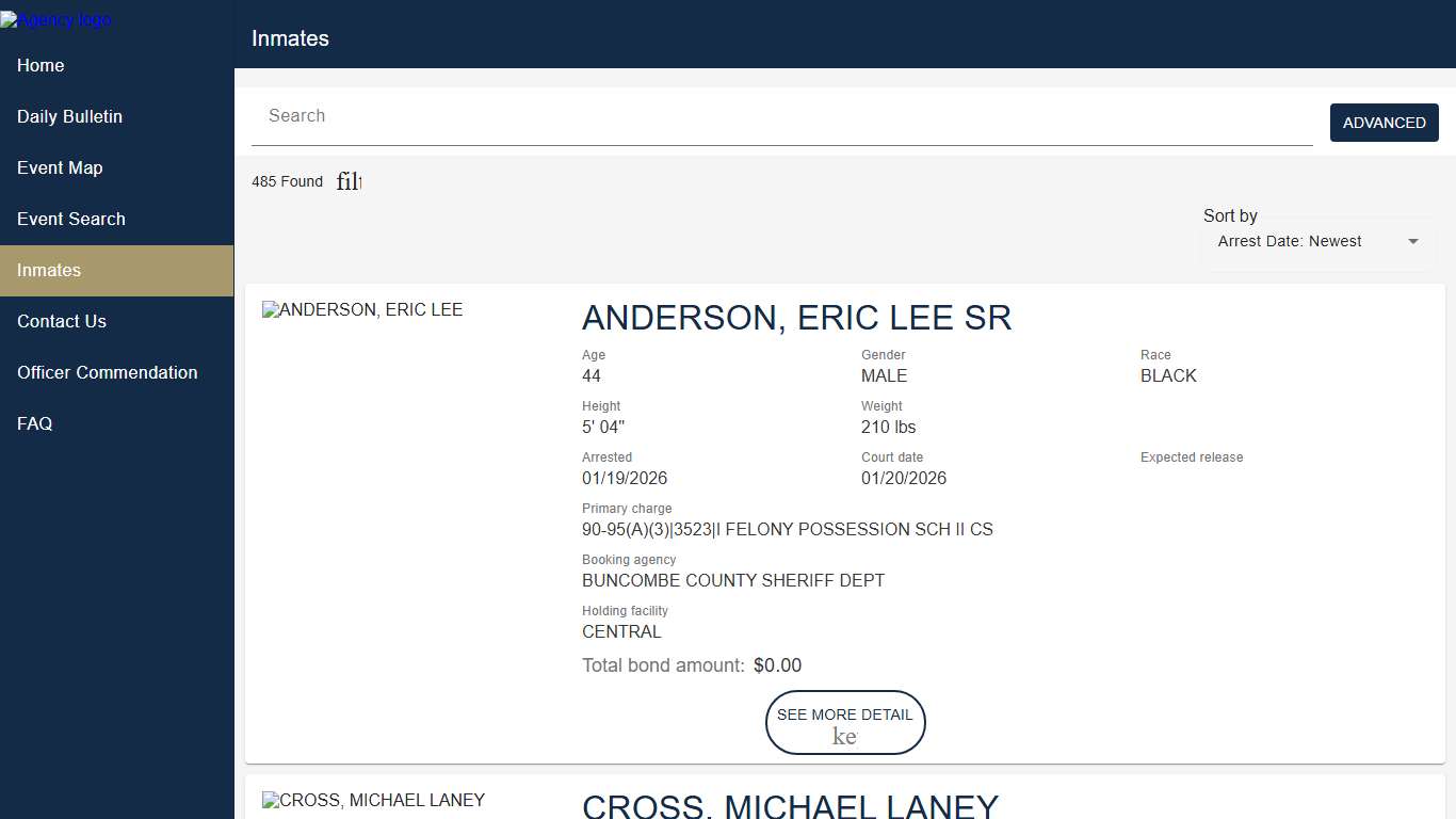 Buncombe County Sheriff's Office | Police to Citizen - Inmates catalog